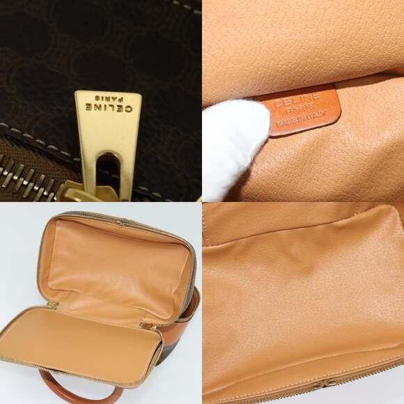 CELINE Macadam Canvas Vanity Bag Pvc Leather Brown Gold - Picture 11 of 13